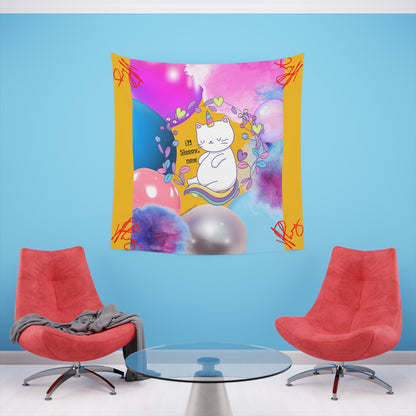 100% Polyester (I'm Sleepy, Now) Printed Wall Tapestry (Yellow Base color) from "TPPG Collections"