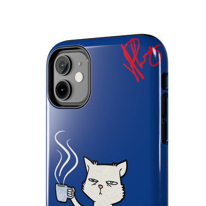 Another Cute "Coffee Cat" Pet Design (in a Simple but Kool Bold Blue & White Base Color) Verision from the 'TPPG Collection' Line carries Several sizes of the "iPhone Series" Tough Phone Cases