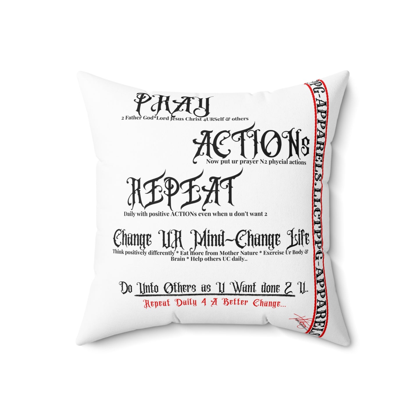 Square Throw "Pray~Action~Repeat" Pillow