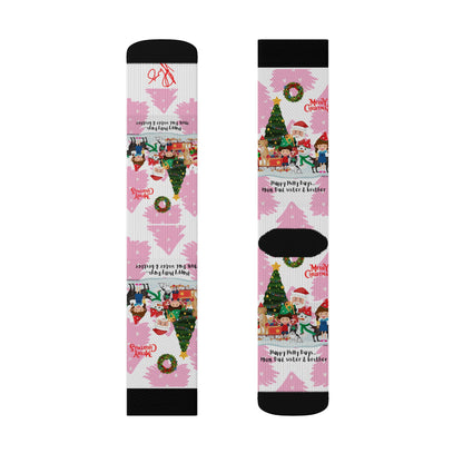 Humorous Sleek High Quality Cushioned "Holiday/Christmas" 'TPPG Brand' - Pink/Black/White multi-color Holiday Style Socks