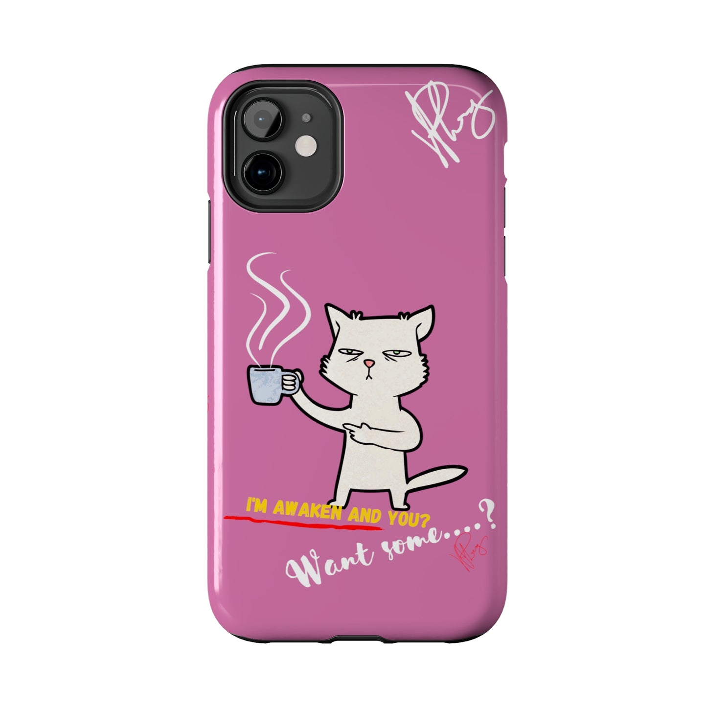 Cutie "Coffee Cat" Pet Design (in a Simple but Kool Tone Pink Base Color) Verision from the 'TPPG Collection' Line carries Several sizes of the "iPhone Series" Tough Phone Cases