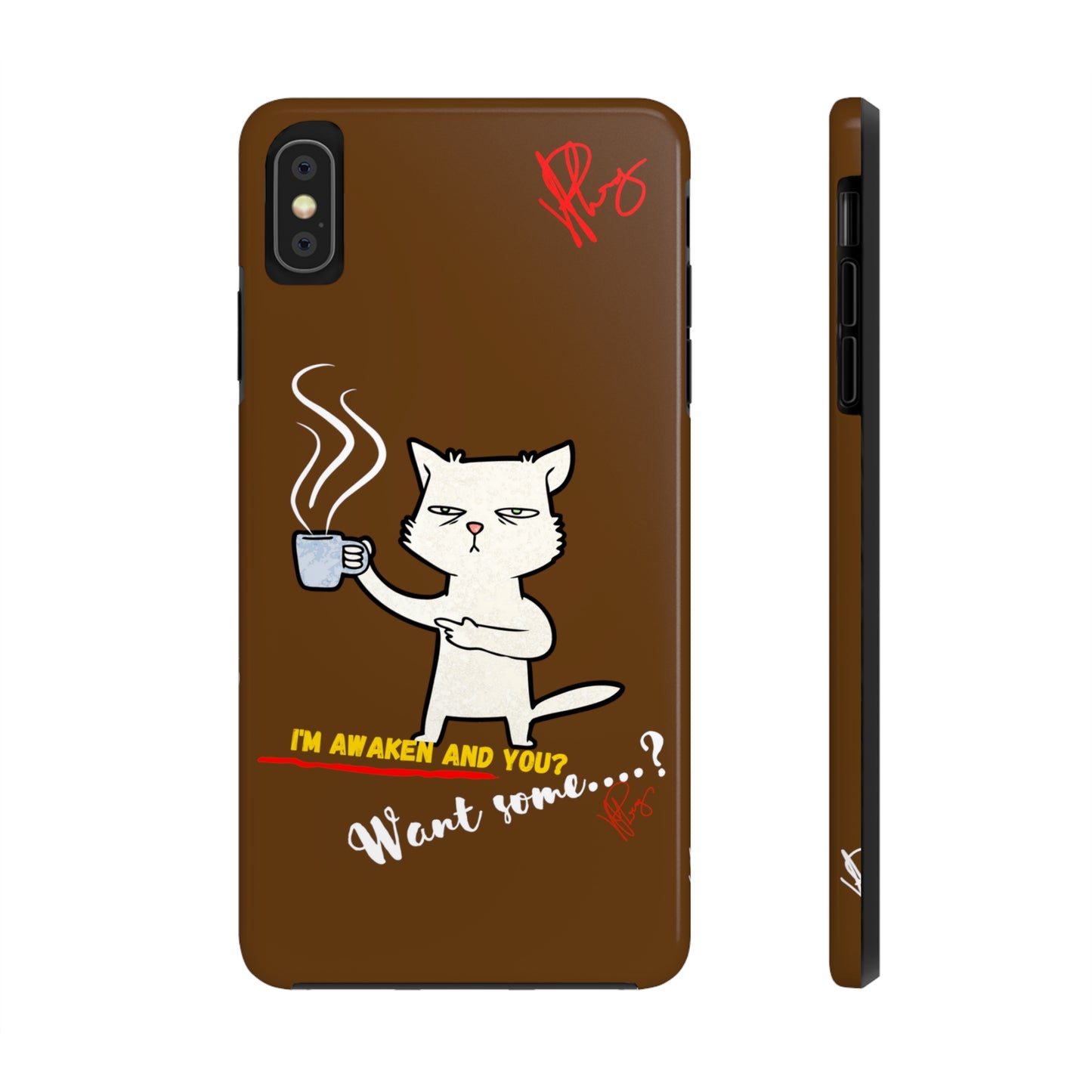 This Lovely Brown Coffee Color Tone - Cutie "Coffee Cat" Pet Design Verision from the 'TPPG Collection' Line carries Several sizes of the "iPhone Series" Tough Phone Cases