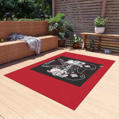 Sleek ('Z2050 Rock Music') Red & Black Durable & Non-Slip Outdoor Rug