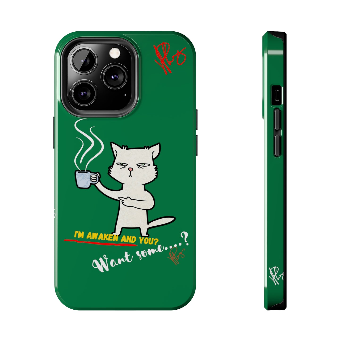 Lovely Forest Green Hue - Cutie "Coffee Cat" Pet Design Verision from the 'TPPG Collection' Line carries Several sizes of the "iPhone Series" Tough Phone Cases