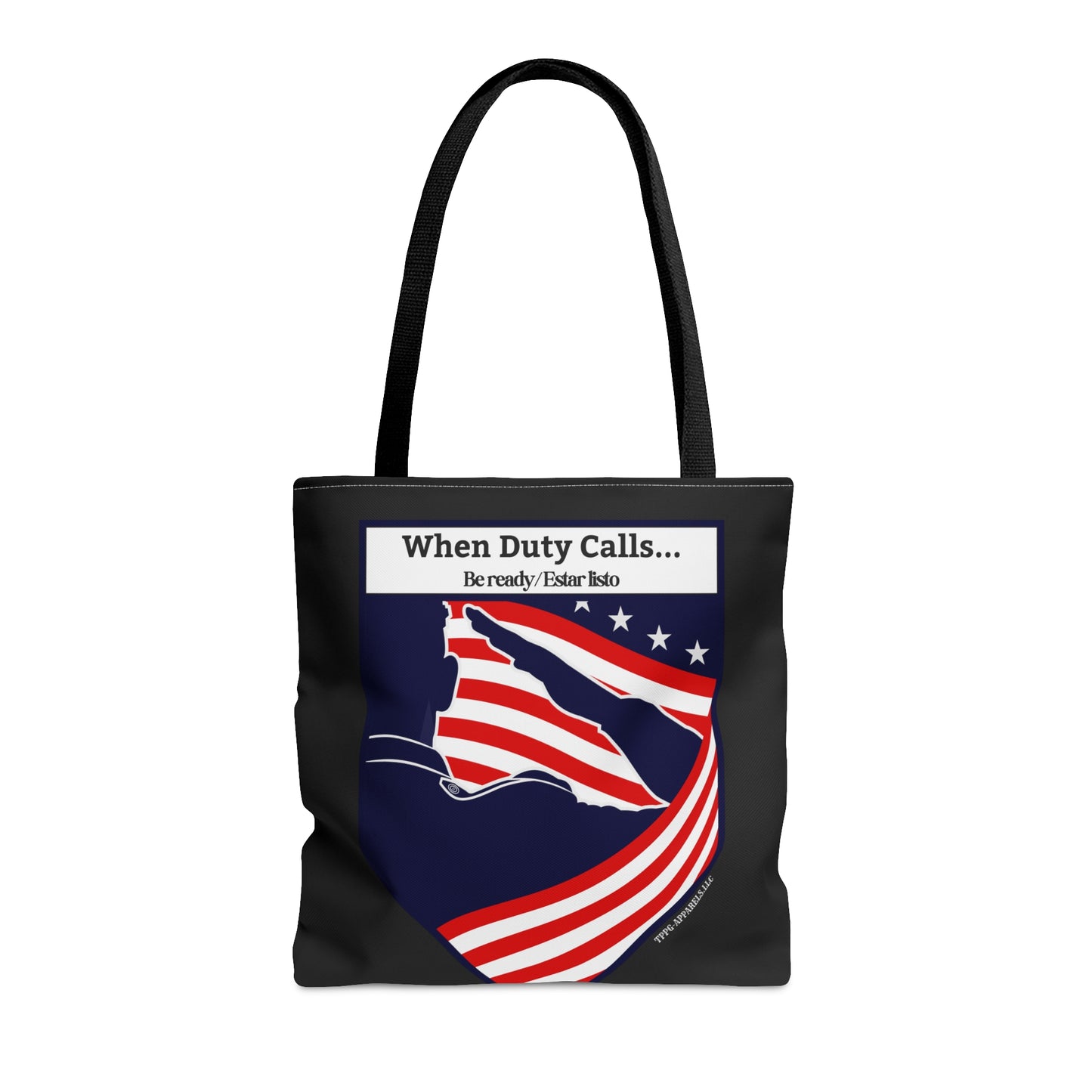 Our 3 sizes - Handy Millitary-front facing Style Design Tote Bag from the 'TPPG-Apparel' Brand