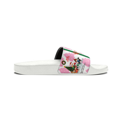 Our "TPPG Brand" White Top/White or Black Soles "Holiday" Printed Men/Women's & Children Slide Sandals