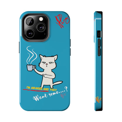 Cutie "Coffee Cat" Pet Design (in a Simple but Kool Light Blue Base Color) Verision from the 'TPPG Collection' Line carries Several sizes of the "iPhone Series" Tough Phone Cases