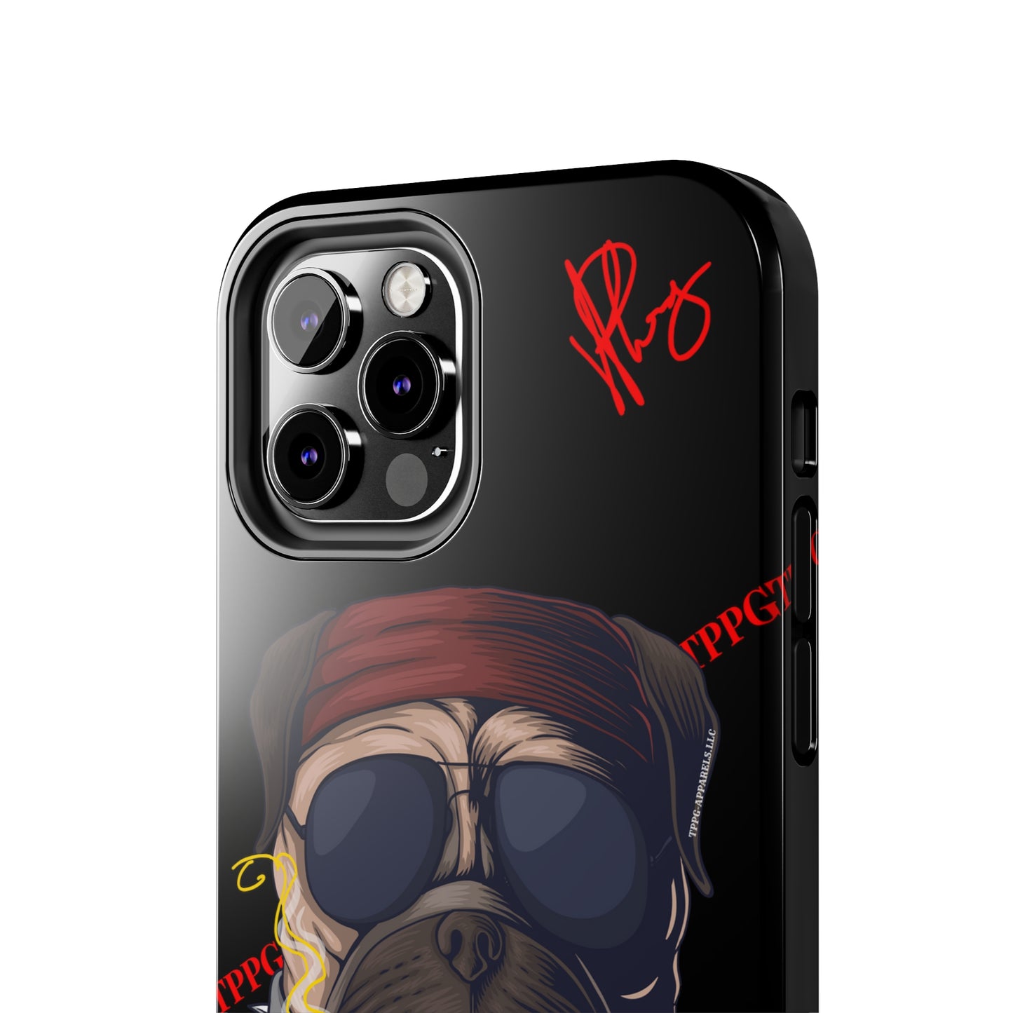 This Tough Design of A "Ruff Rider" with a Black Base Color - Cute Pet Design for Dog Owners Verision from the 'TPPG Collection' Line carries Several sizes of the "iPhone Series" Tough Phone Cases