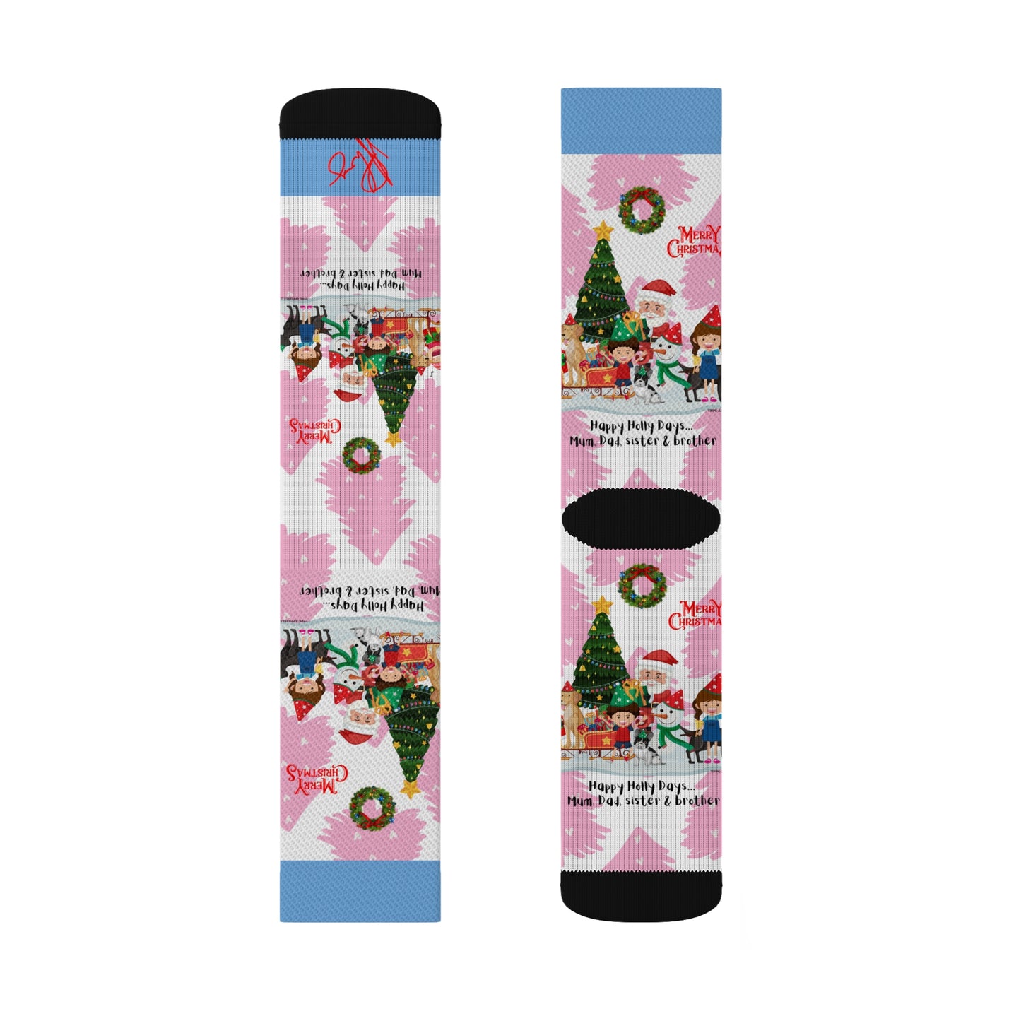 Humorous Sleek High Quality Cushioned "Holiday/Christmas" 'TPPG Brand' - Pink/Lt. Blue/White multi-color Holiday Style Socks